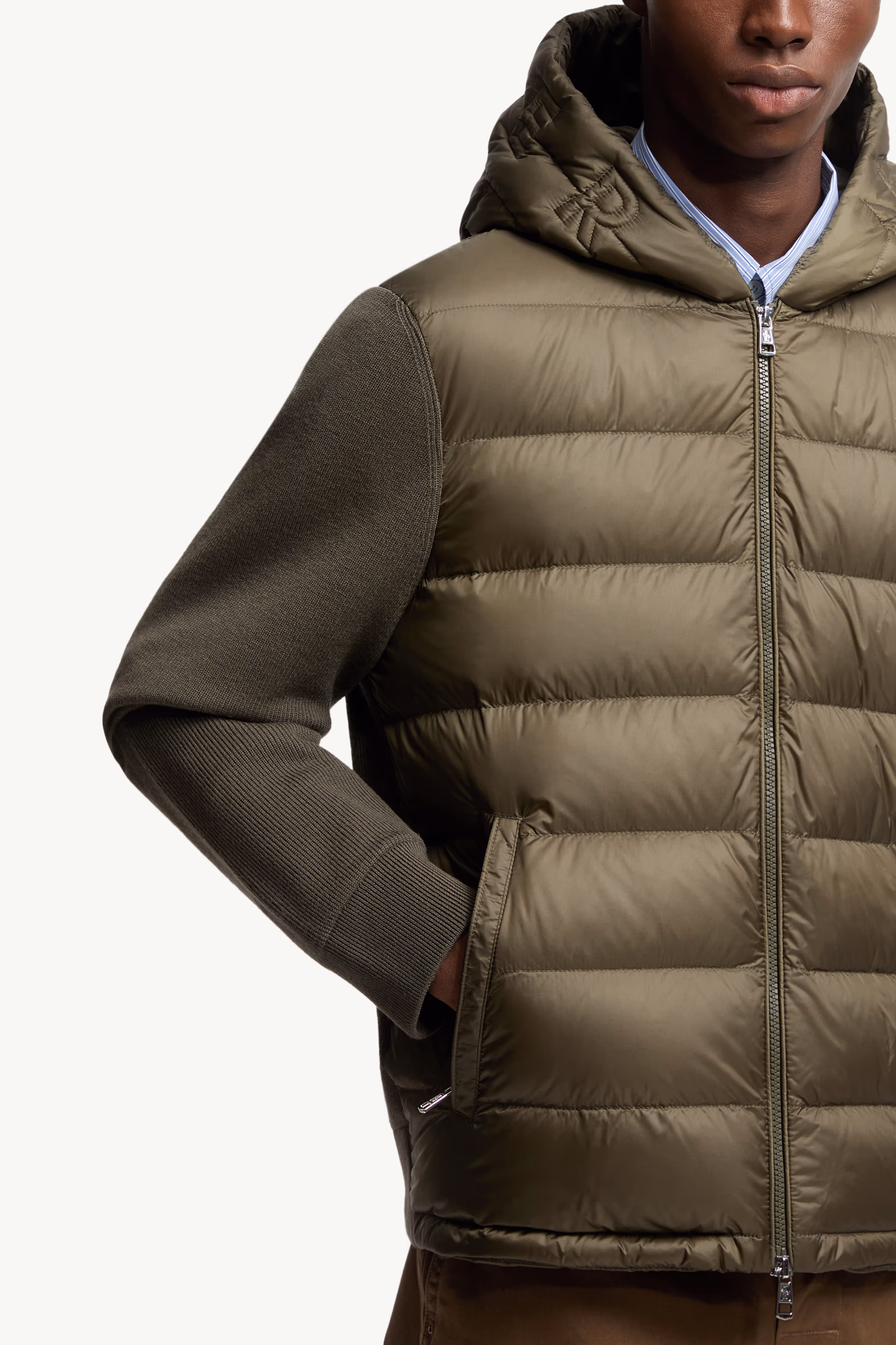 Cárdigan con capucha de lana acolchada Hombre Verde Oliva Moncler 6